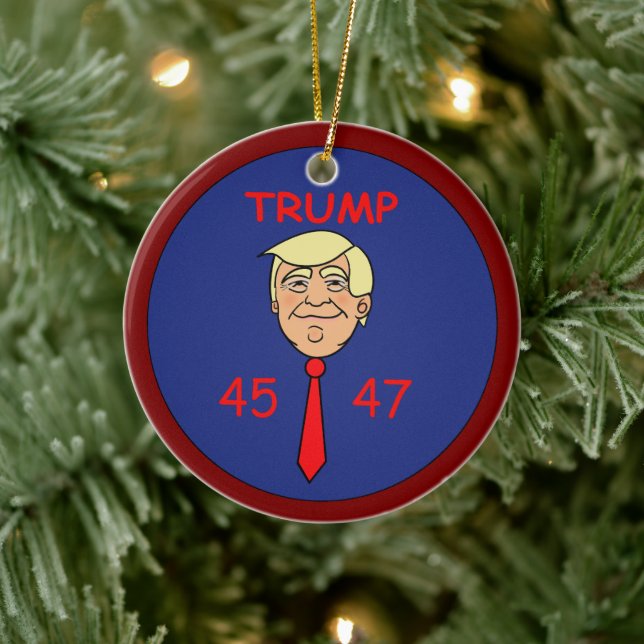 Ornamento De Cerâmica Cartoon Trump Face com Tie - 45/47 Ornament (Árvore)