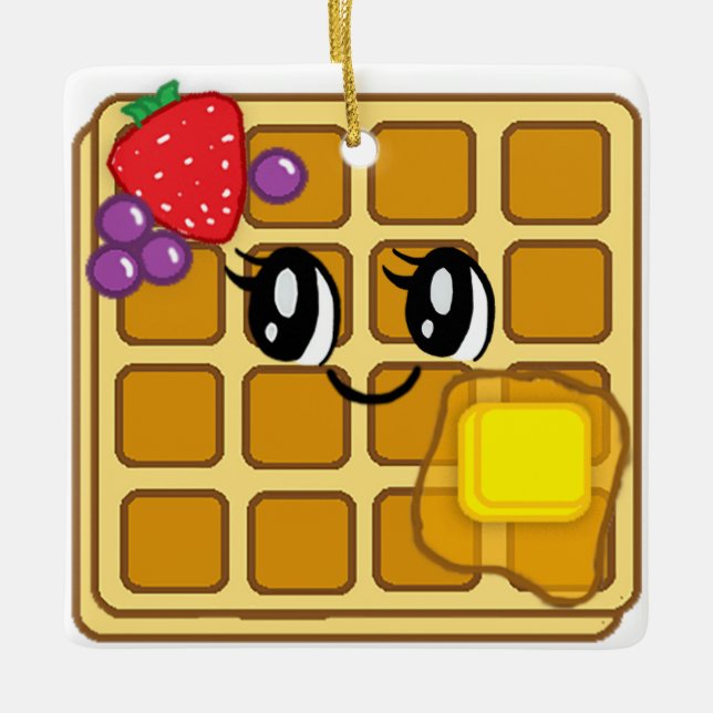 Ornamento De Cerâmica Cartoon Waffle Comida Natal (Frente)