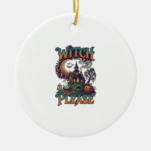 Ornamento De Cerâmica Casa Assombrada Witch Please Cauldron Lua Crescent