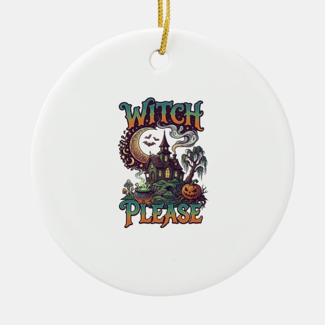 Ornamento De Cerâmica Casa Assombrada Witch Please Cauldron Lua Crescent (Frente)