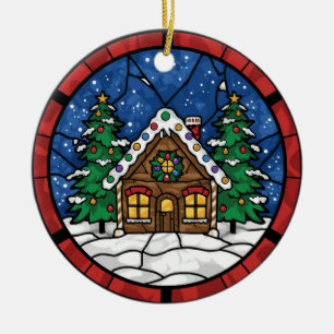 Ornamento De Cerâmica Casa de Biscoito de Gengibre em Vitral