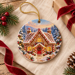 Ornamento De Cerâmica Casa de Biscoito de Gengibre Personalizada de Nata