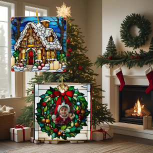 Ornamento De Cerâmica Casa de Biscoito de Natal Vidro Policromado Falso