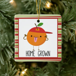 Ornamento De Cerâmica Casa de desenho laranja legal cultivada