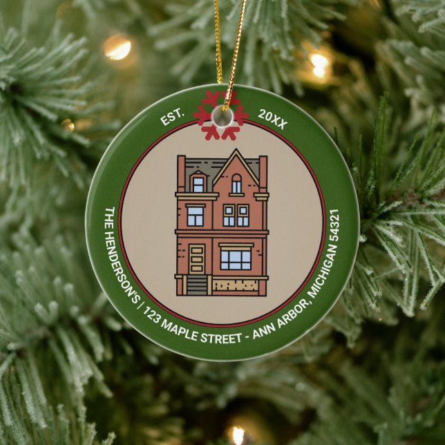 Ornamento De Cerâmica Casa Do Primeiro Ano Para Feriados Personalizados (Árvore)