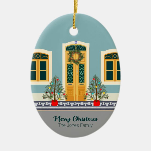 Ornamento De Cerâmica Casa Festiva Portuguesa de Natal (Frente)