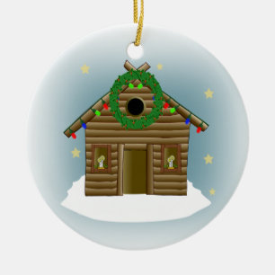 Ornamento De Cerâmica Casa para o Natal da cabana rústica de madeira do
