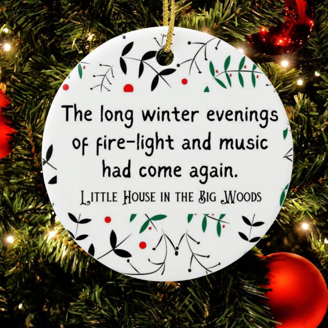 Ornamento De Cerâmica Casa pequena no Prairie Personalizada Cozy Xmas (Personalization goes in retro script typography on the back of this Laura Ingalls Wilder ornament.)