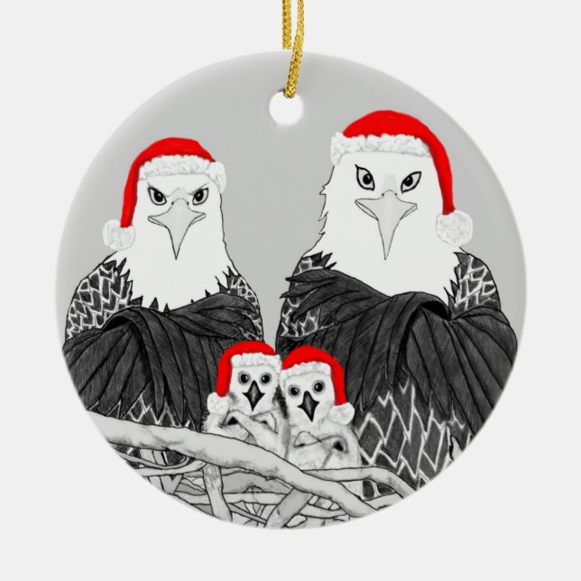 ORNAMENTO DE CERÂMICA CASA STRONGER SWFL EAGLE NEST BOOK B+W SANTA HATS (Frente)