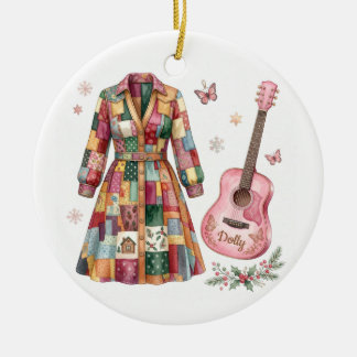 Ornamento De Cerâmica Casaco Dolly de Muitas Cores Guitarra Rosa