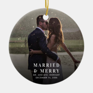 Ornamento De Cerâmica Casados e Alegres Fotos de Casamento de Natal