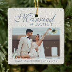Ornamento De Cerâmica Casados e Brilhantes Foto Lembrança Casamento