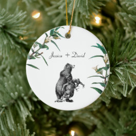 Ornamento De Cerâmica Casais Personalizados Caça ao Urso de Natal