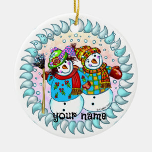 Ornamento De Cerâmica Casais Snowman