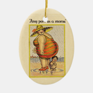 Ornamento De Cerâmica Casal Antigo Engraçado na Praia Raridade