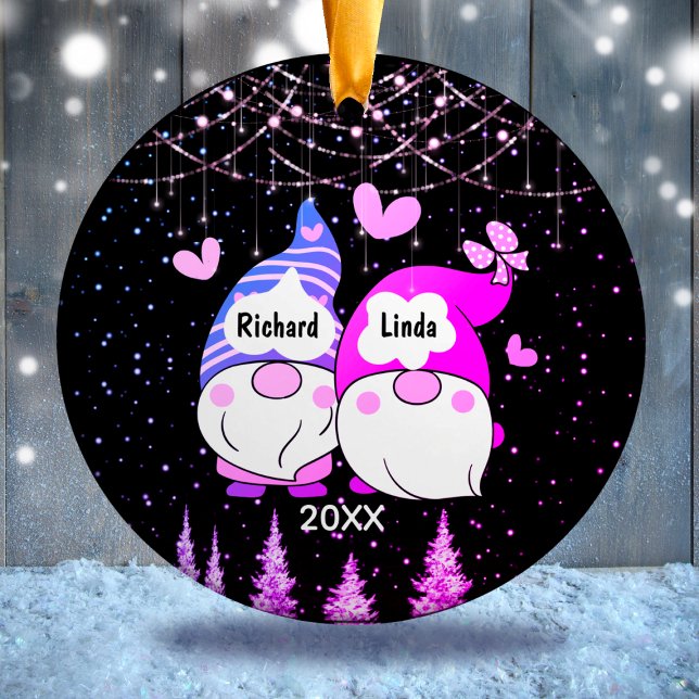 Ornamento De Cerâmica Casal casado do aniversário de Natal (Criador carregado)