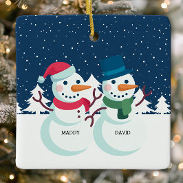Ornamento De Cerâmica Casal de Boneco de Neve Natal Personalizado Fofo