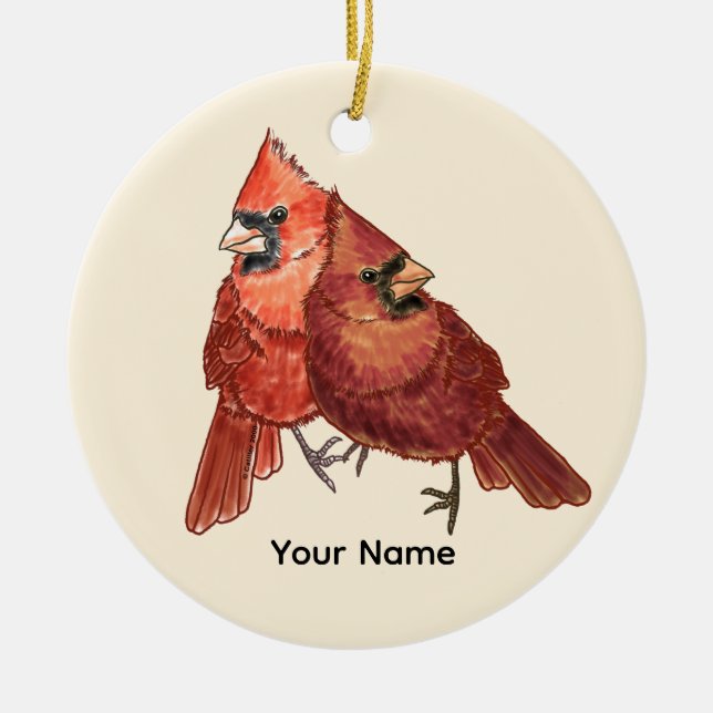 Ornamento De Cerâmica Casal de Cardinals (Frente)