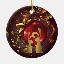 Ornamento De Cerâmica Casal de coelhinhos personalizados n' MistletoNata