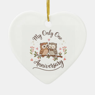 Ornamento De Cerâmica Casal de Coruja Fofo Meu Único Aniversário Românti