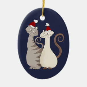 Ornamento De Cerâmica Casal de Gatos Apaixonados Azul