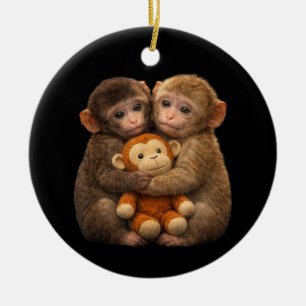 Ornamento De Cerâmica Casal de Macaco Fofo Abraçando Arte de Pelúcia Mac