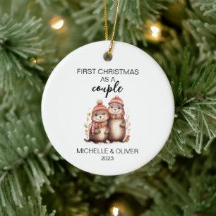 Ornamento De Cerâmica Casal de Natal Personalizado