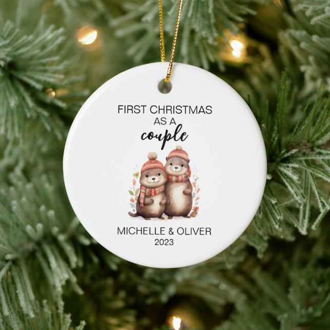 Ornamento De Cerâmica Casal de Natal Personalizado (Árvore)