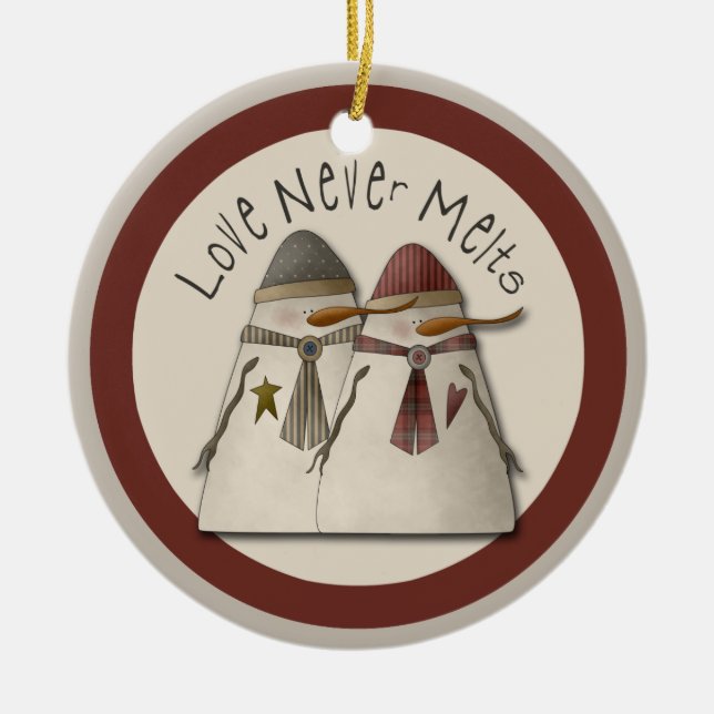 Ornamento De Cerâmica Casal de neve (Frente)