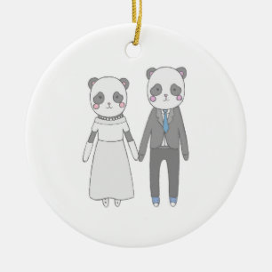 Ornamento De Cerâmica Casal de Noivos Panda Fofo – Noiva & Noivo Kawaii