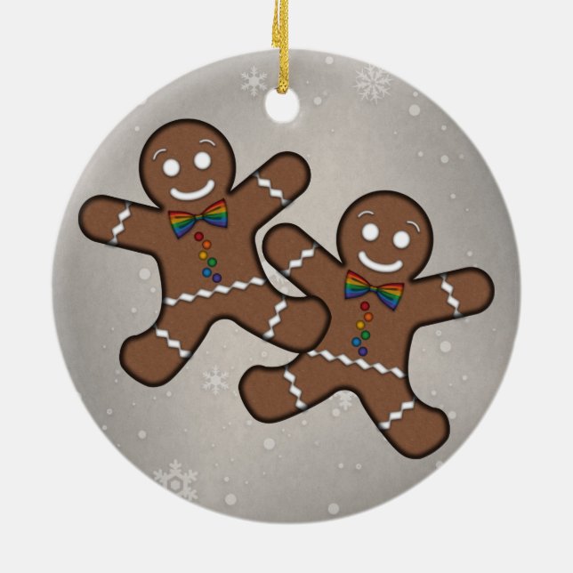 Ornamento De Cerâmica Casal de Pão de Natal orgulho gay (Traseira)