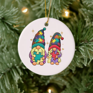 Ornamento De Cerâmica Casal do Autismo Awarness Gnome