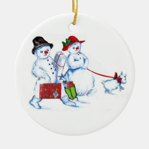 Ornamento De Cerâmica Casal do boneco de neve