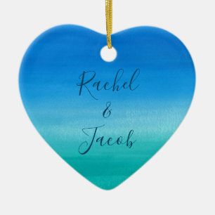 Ornamento De Cerâmica Casal do casamento de praia da aguarela