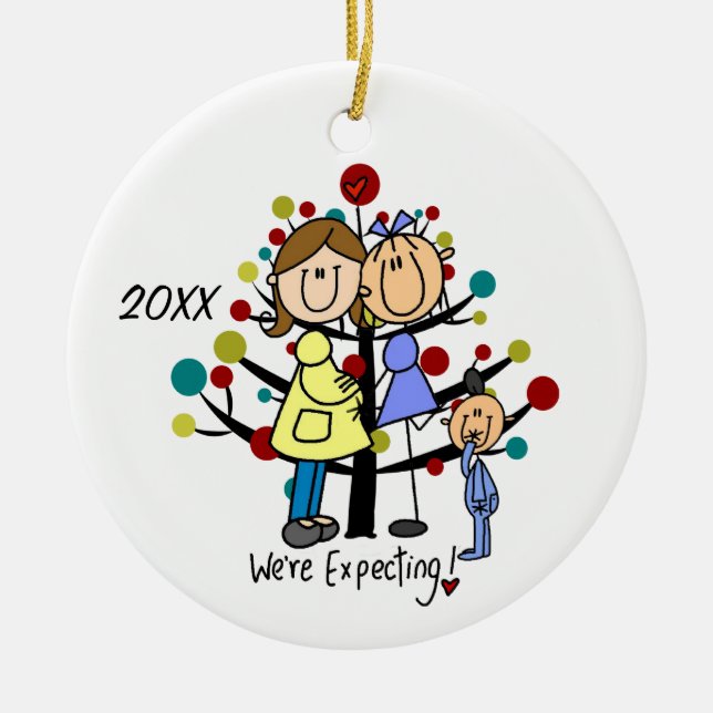 Ornamento De Cerâmica Casal Expectativo Personalizado Dois Mães Toddler  (Frente)