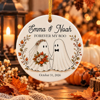 Ornamento De Cerâmica Casal Fantasma Personalizado de Halloween