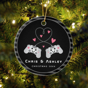 Ornamento De Cerâmica Casal Gamer de Gaming Joystick Nome do Joystick