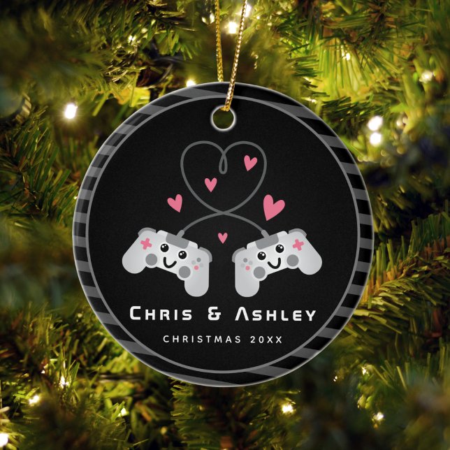 Ornamento De Cerâmica Casal Gamer de Gaming Joystick Nome do Joystick (Criador carregado)