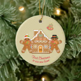 Ornamento De Cerâmica Casal Gingerpão Primeiro Natal Em Nossa Nova Casa
