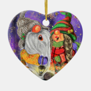 Ornamento De Cerâmica Casal Hugged Gnomos Cantando Feliz Canção De Nat