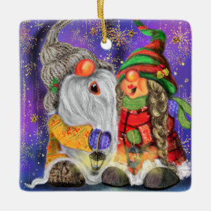 Ornamento De Cerâmica Casal Hugged Gnomos Cantando Feliz Canção De Nat