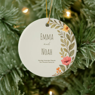 Ornamento De Cerâmica Casal Personalizado Floral Botânico Outono Vibrant