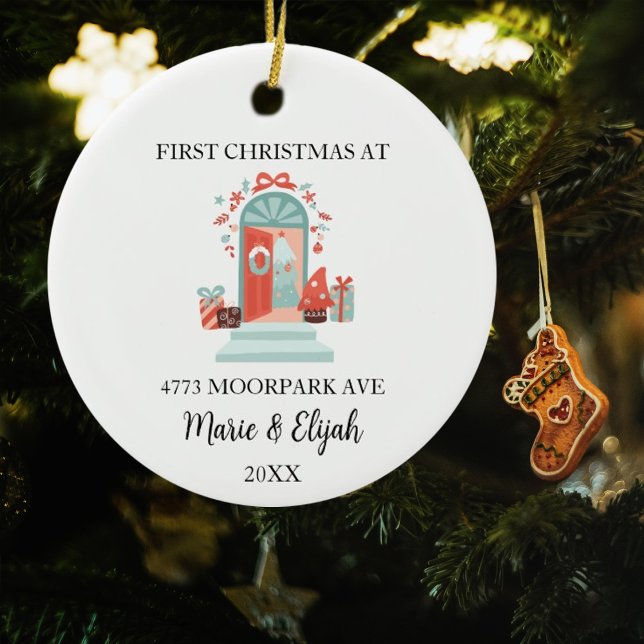 Ornamento De Cerâmica Casal Personalizado Primeiro Natal (Criador carregado)