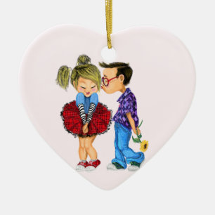 Ornamento De Cerâmica Casal Romântico - Amor - Beijo - Eu Te Amo