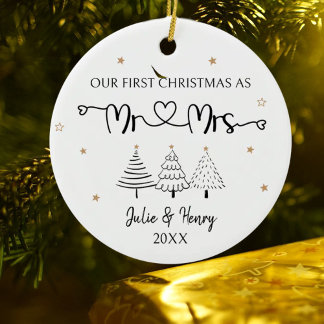 Ornamento De Cerâmica Casal Simples Primeiro Natal