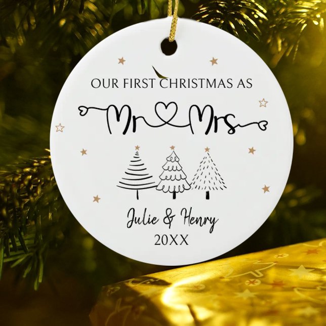 Ornamento De Cerâmica Casal Simples Primeiro Natal (Criador carregado)