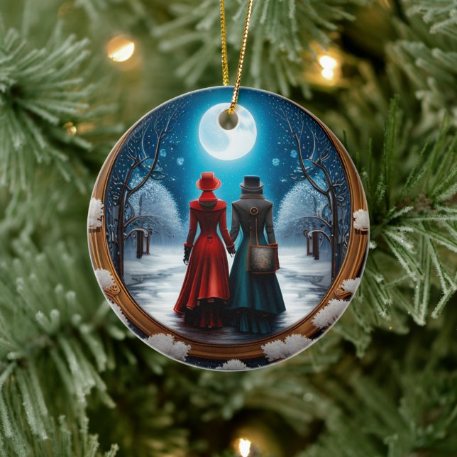 Ornamento De Cerâmica Casal Steampunk Natal (Árvore)