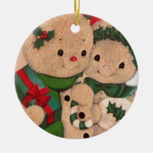 Ornamento De Cerâmica casal Vintage Snowman dos anos 40