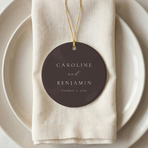 Ornamento De Cerâmica Casamento Caligrafia Marrom Mocha Minimalista Eleg