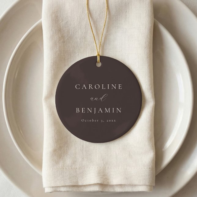 Ornamento De Cerâmica Casamento Caligrafia Marrom Mocha Minimalista Eleg (Criador carregado)